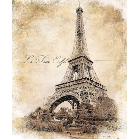 Vintage Eiffel Tower Gold Ornate Wood Framed Art Print with Double Matting by Cusson, Marie-Elaine