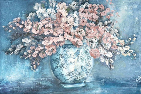 Cherry Blossoms in Chinoiserie Ginger Jar White Modern Wood Framed Art Print with Double Matting by Tre Sorelle Studios