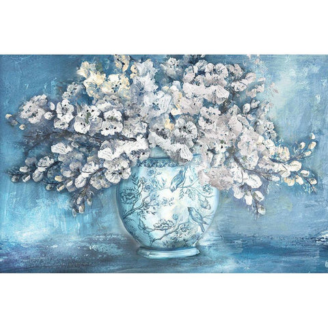 Cherry Blossoms in Chinoiserie Ginger Jar white Gold Ornate Wood Framed Art Print with Double Matting by Tre Sorelle Studios