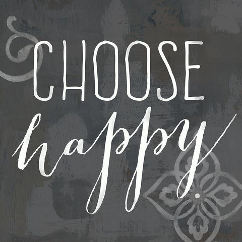 Choose Happy on black Black Ornate Wood Framed Art Print with Double Matting by Coulter, Cynthia