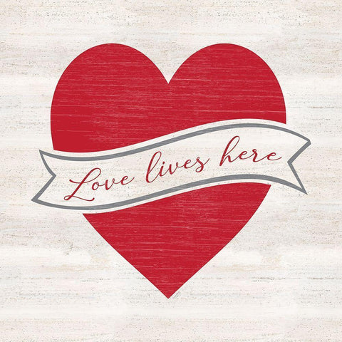 Valentines Square II-Love Lives Here White Modern Wood Framed Art Print by Reed, Tara