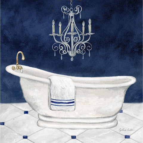 Navy Blue Bath I White Modern Wood Framed Art Print by Coulter, Cynthia