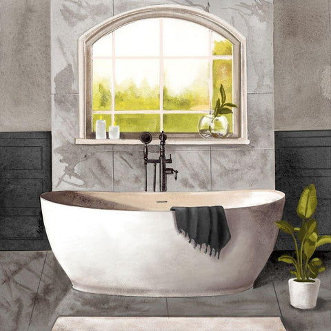 Marble Bath I black and white White Modern Wood Framed Art Print with Double Matting by Bannarot