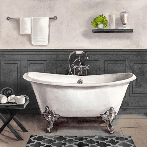 Serene Bath II black and white White Modern Wood Framed Art Print by Bannarot