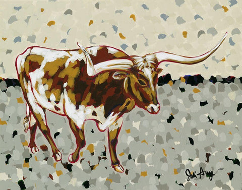 Longhorn Steer White Modern Wood Framed Art Print with Double Matting by Augustine, Jodi