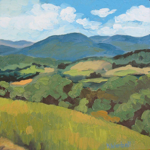 Green Hills square White Modern Wood Framed Art Print with Double Matting by Wentzell, Kristina