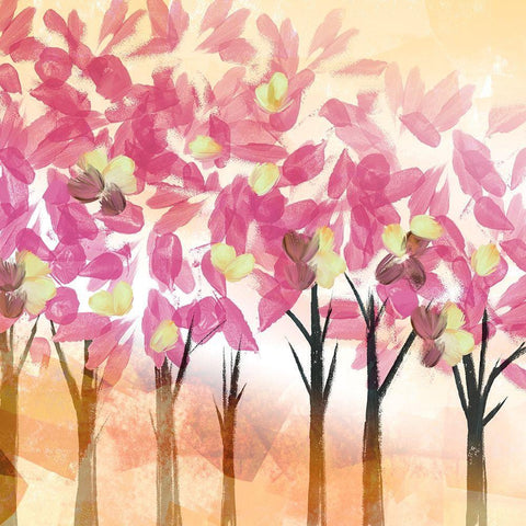 Pink Trees White Modern Wood Framed Art Print with Double Matting by Northern Lights
