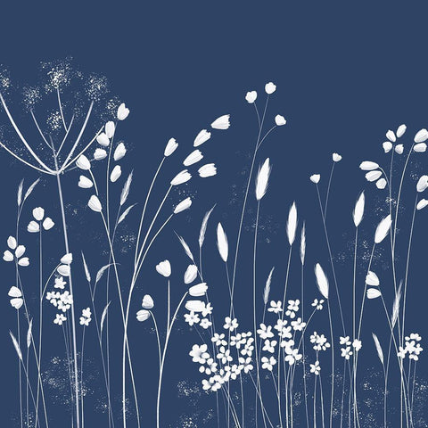 Indigo Flowers II White Modern Wood Framed Art Print with Double Matting by Northern Lights