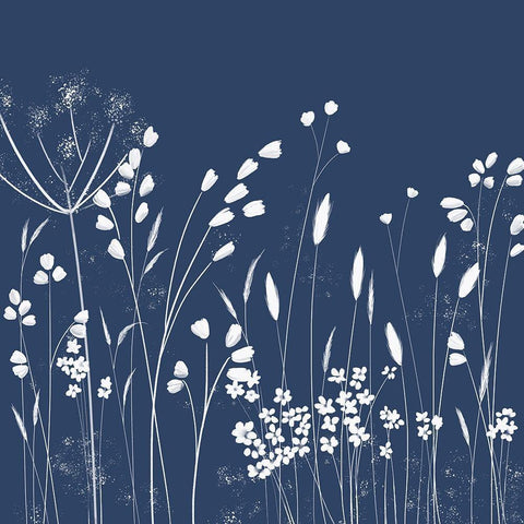 Indigo Flowers II White Modern Wood Framed Art Print by Northern Lights