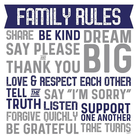 Family Rules II blue gray Black Ornate Wood Framed Art Print with Double Matting by Reed, Tara