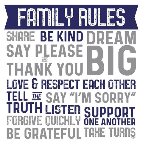 Family Rules II blue gray Black Modern Wood Framed Art Print with Double Matting by Reed, Tara