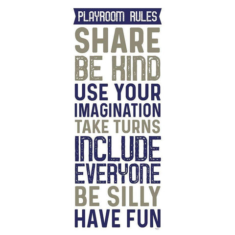 Playroom Rules vertical White Modern Wood Framed Art Print by Reed, Tara