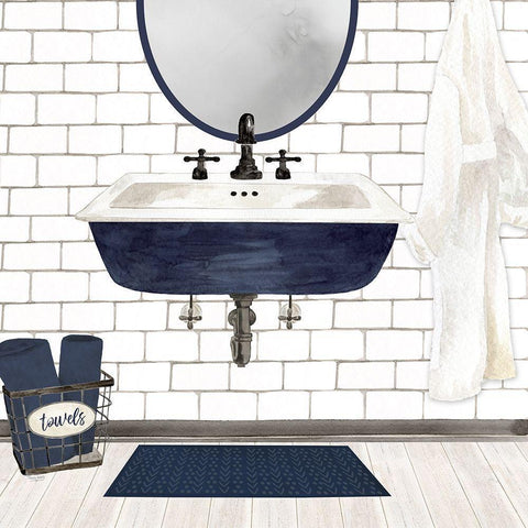 Farmhouse Bath II navy-Sink Black Modern Wood Framed Art Print with Double Matting by Reed, Tara