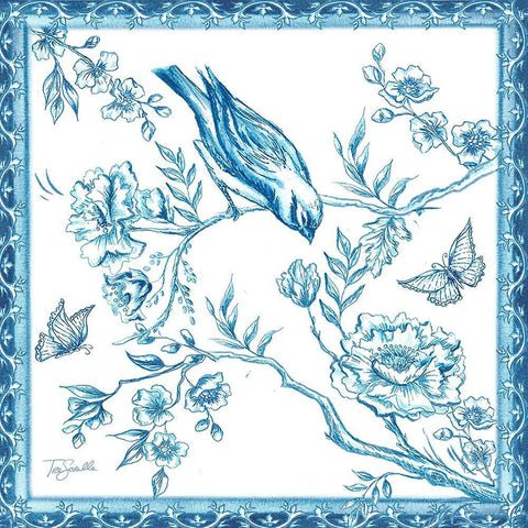 Chinoiserie Tile I White Modern Wood Framed Art Print with Double Matting by Tre Sorelle Studios