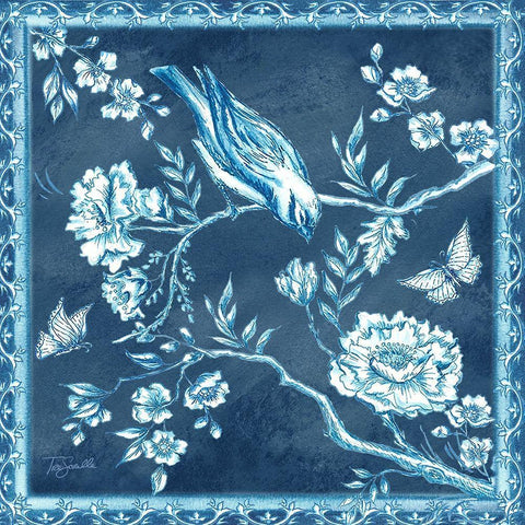 Chinoiserie Tile blue I Black Ornate Wood Framed Art Print with Double Matting by Tre Sorelle Studios