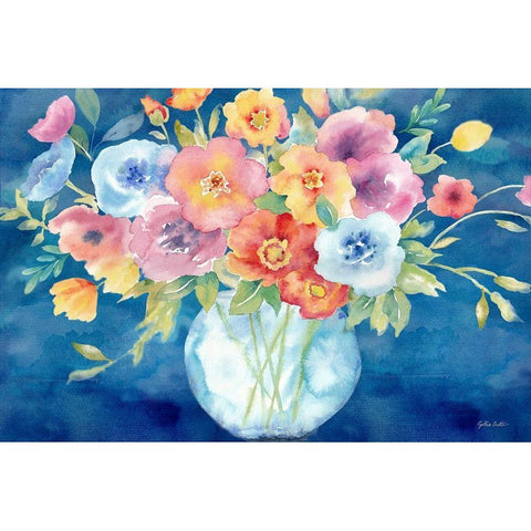 Bright Poppies Vase Navy White Modern Wood Framed Art Print by Coulter, Cynthia