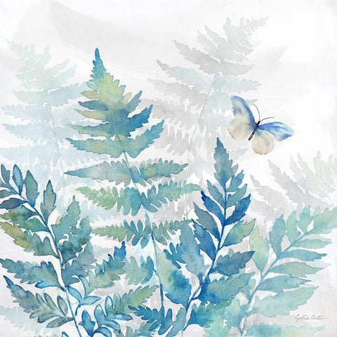 Indigo Ferns II White Modern Wood Framed Art Print by Coulter, Cynthia