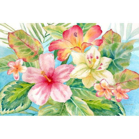 Tropical Island Florals landscape White Modern Wood Framed Art Print by Coulter, Cynthia