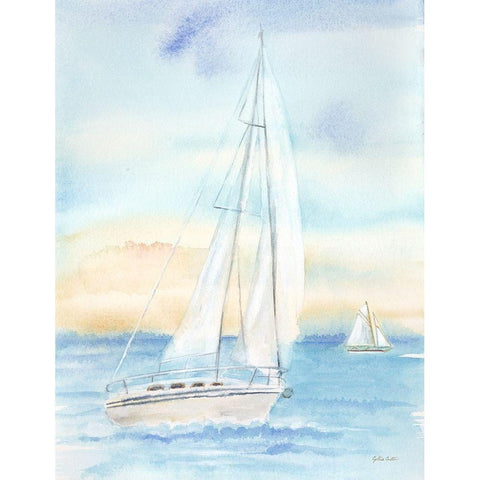 East Coast Lighthouse sailboat panel I White Modern Wood Framed Art Print by Coulter, Cynthia