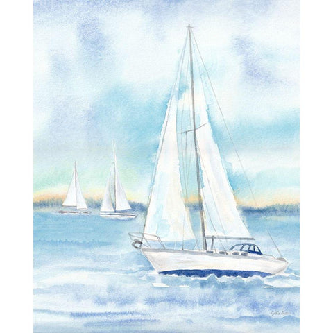 East Coast Lighthouse sailboat panel II White Modern Wood Framed Art Print by Coulter, Cynthia