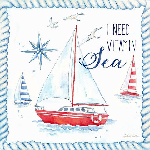 Nautical Sea Life IV-Sailboat White Modern Wood Framed Art Print by Coulter, Cynthia