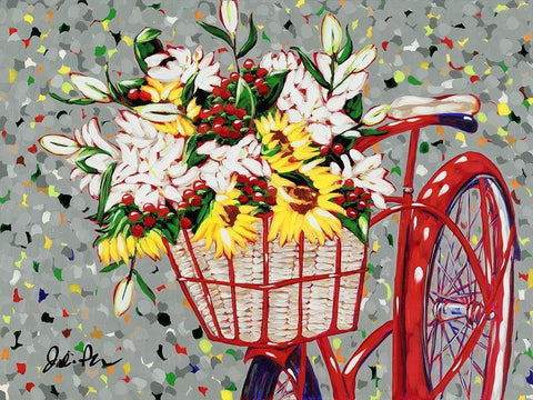 Bicycle Bouquet White Modern Wood Framed Art Print with Double Matting by Augustine, Jodi