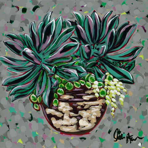 Succulent Pot I Black Ornate Wood Framed Art Print with Double Matting by Augustine, Jodi