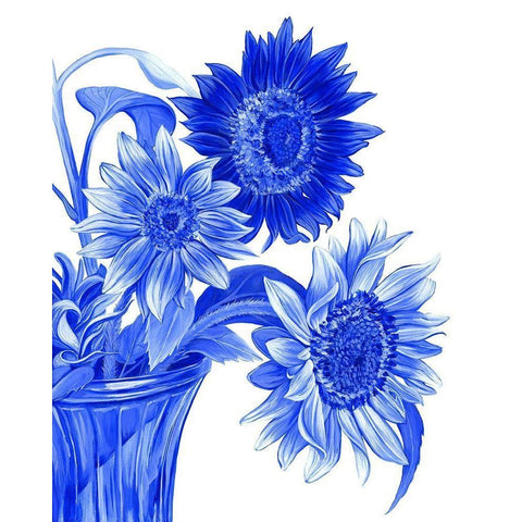 China Sunflowers blue I  White Modern Wood Framed Art Print by Wilson, Kelsey