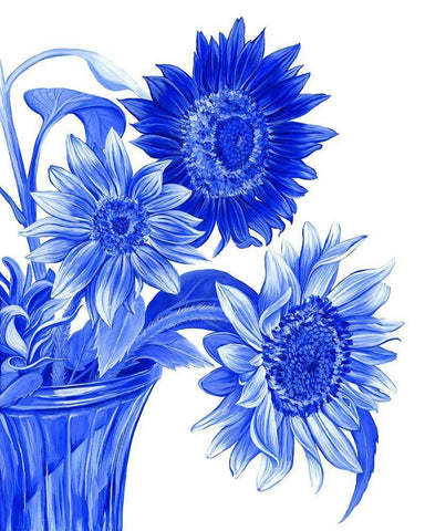 China Sunflowers blue I  White Modern Wood Framed Art Print with Double Matting by Wilson, Kelsey
