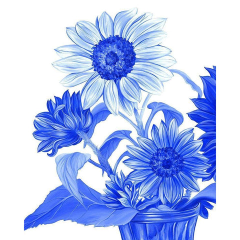 China Sunflowers blue II  White Modern Wood Framed Art Print by Wilson, Kelsey