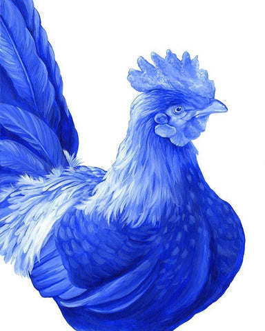 Blue Rooster I White Modern Wood Framed Art Print with Double Matting by Wilson, Kelsey