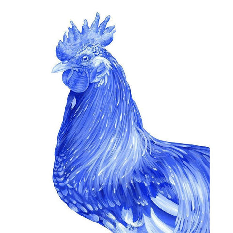 Blue Rooster II White Modern Wood Framed Art Print by Wilson, Kelsey