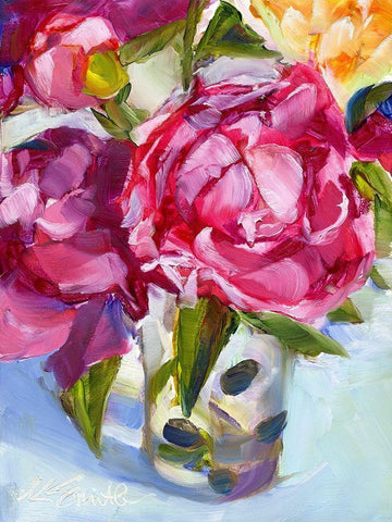 Peony Still Life White Modern Wood Framed Art Print with Double Matting by Smith, Kim