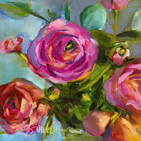 Roses Still Life III Black Ornate Wood Framed Art Print with Double Matting by Smith, Kim