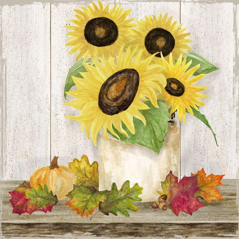 Fall Sunflowers I White Modern Wood Framed Art Print with Double Matting by Reed, Tara