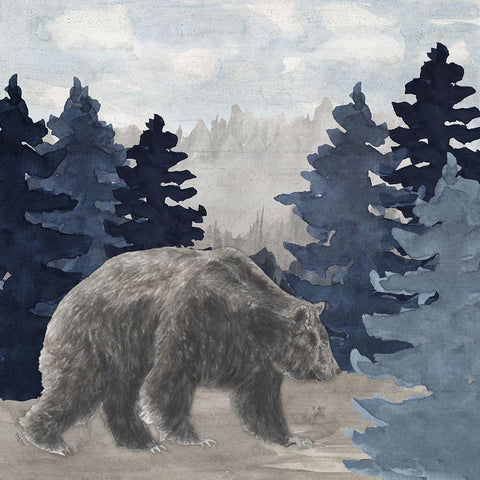 Blue Cliff Mountains scene I-Bear Black Ornate Wood Framed Art Print with Double Matting by Reed, Tara