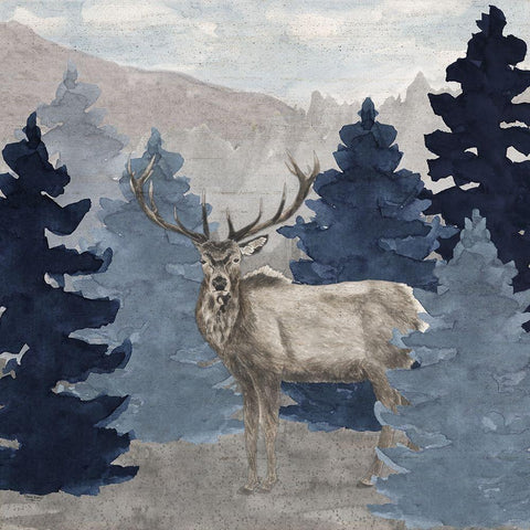 Blue Cliff Mountains scene III-Elk White Modern Wood Framed Art Print by Reed, Tara