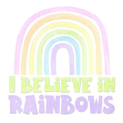 Pastel Rainbows I-Believe White Modern Wood Framed Art Print with Double Matting by Reed, Tara