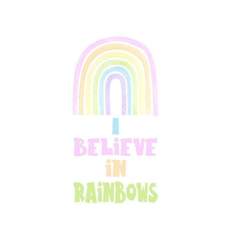 Pastel Rainbows vertical I-Believe White Modern Wood Framed Art Print by Reed, Tara