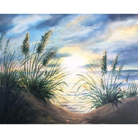 Coastal Sunrise Oil Painting square Gold Ornate Wood Framed Art Print with Double Matting by Tre Sorelle Studios