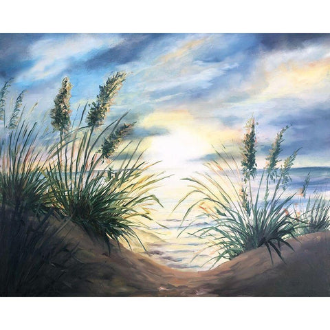 Coastal Sunrise Oil Painting square White Modern Wood Framed Art Print by Tre Sorelle Studios