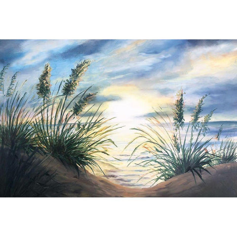 Coastal Sunrise Oil Painting landscape White Modern Wood Framed Art Print by Tre Sorelle Studios