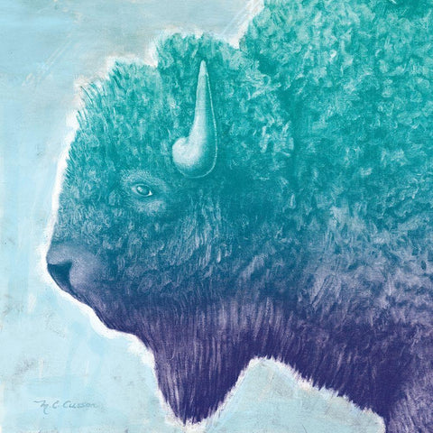 Buffalo Blues White Modern Wood Framed Art Print with Double Matting by Cusson, Marie Elaine