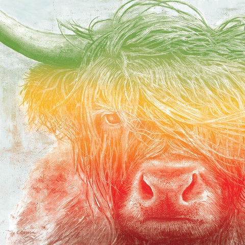 Norwegian Bison rainbow White Modern Wood Framed Art Print by Cusson, Marie Elaine