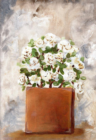 White Flower Clay Pot II White Modern Wood Framed Art Print with Double Matting by Chapman, Marcy