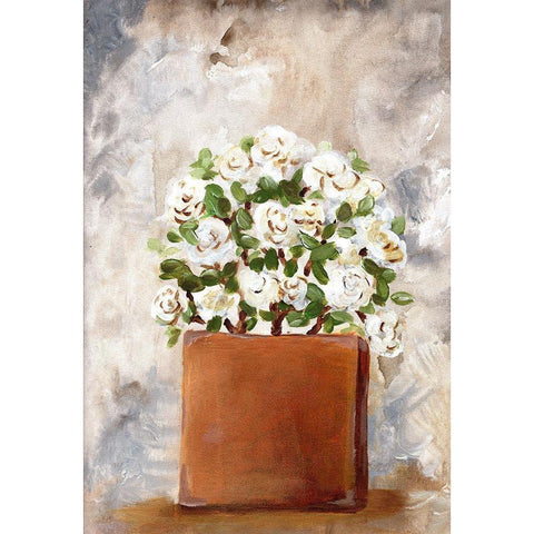 White Flower Clay Pot II Black Modern Wood Framed Art Print by Chapman, Marcy