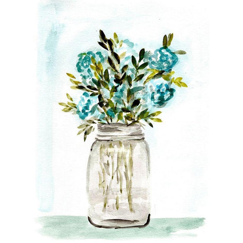 Blue Floral Mason Jar Black Modern Wood Framed Art Print with Double Matting by Chapman, Marcy