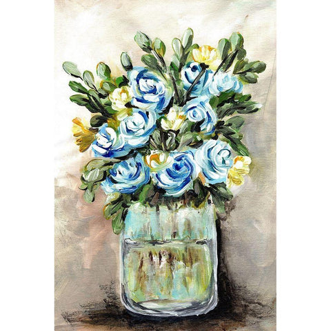Blue and Yellow  Floral Mason Jar Black Modern Wood Framed Art Print by Chapman, Marcy