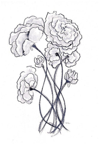 Blossoming Gray II Black Ornate Wood Framed Art Print with Double Matting by Chapman, Marcy