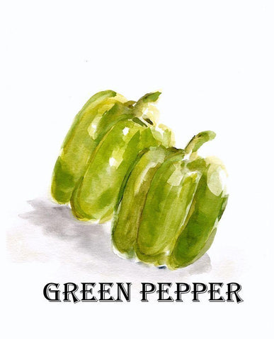 Veggie Sketch  VIII-Green Pepper White Modern Wood Framed Art Print with Double Matting by Chapman, Marcy